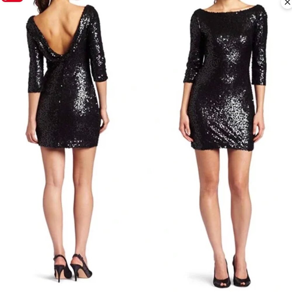 Size 12W Jessica Simpson Black Sequin Mini Dress with low Cowl Back
